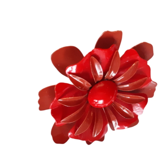 Vintage 60's Blood Orange Floral Enamel Brooch - Picture 4 of 4